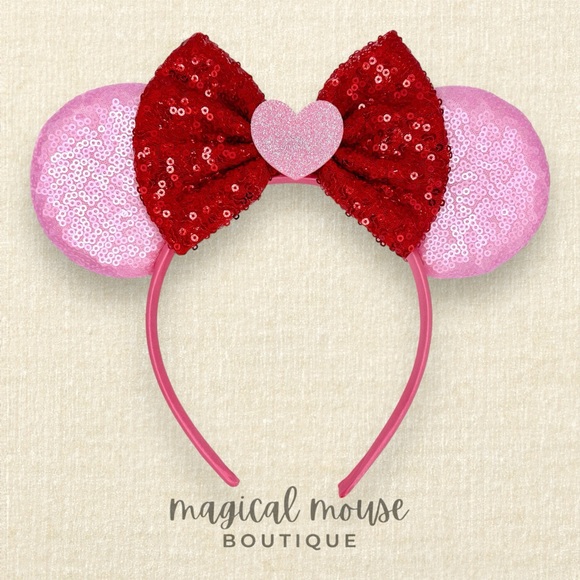 Disney Accessories - Valentine’s Pink & Red Heart Minnie Ears | Disney-Inspired Mouse Ears Headband